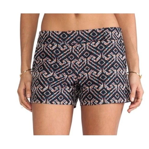 Trina Turk Shorts Sz 0 Corbin Flat Front Navy Jacquard Embroidered Colorful - Picture 10 of 11